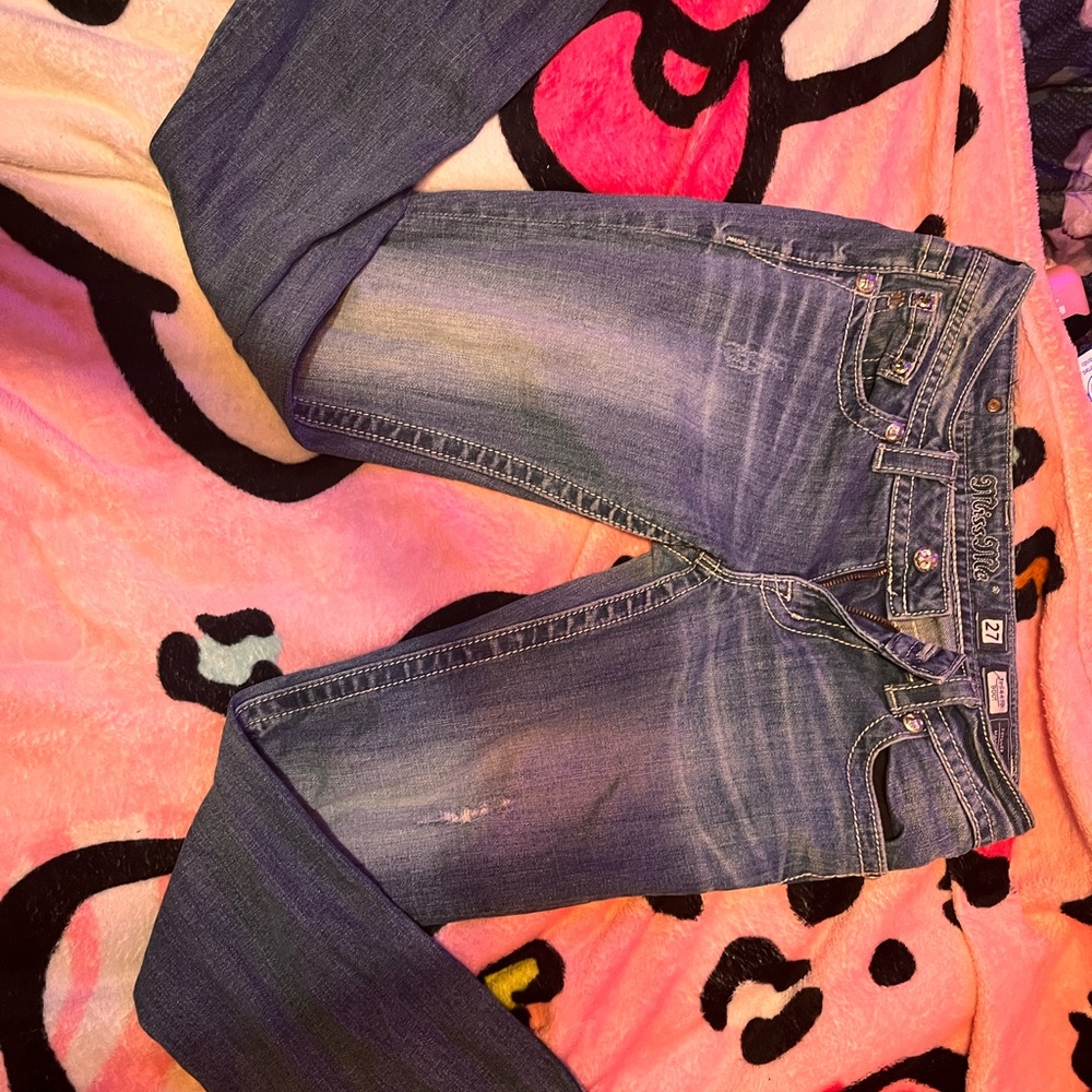 Miss Me Blue Flare Wide Leg Jeans with Vintage Fading